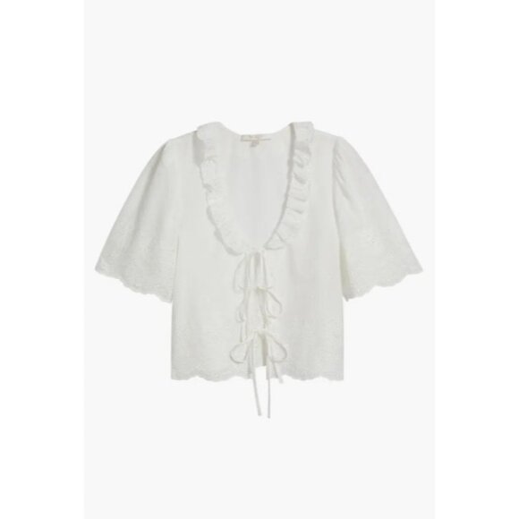 WAYF Camilla Eyelet Embroidered White Cotton Top SZ S NEW - Picture 5 of 6